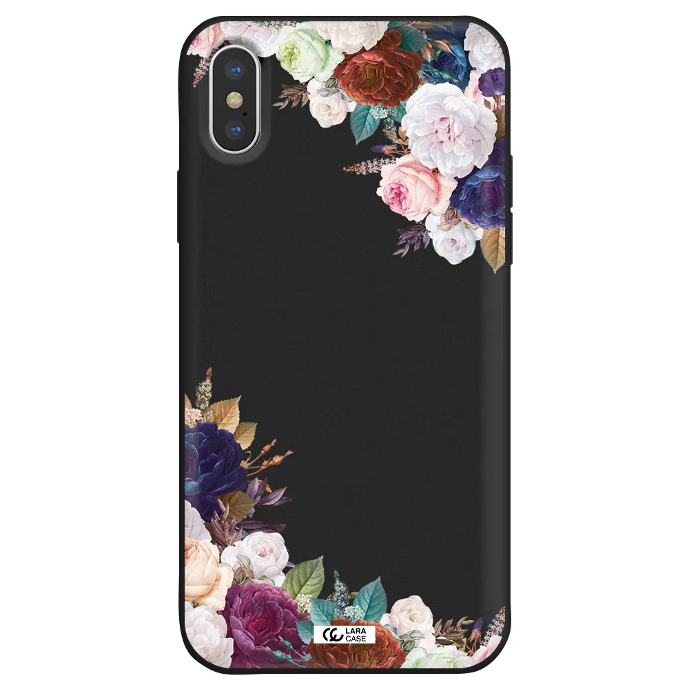 a corner of flowers with leaves Apple iPhone XS Silicone black Case
