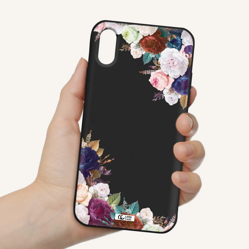 a corner of flowers with leaves Apple iPhone XS Silicone black Case
