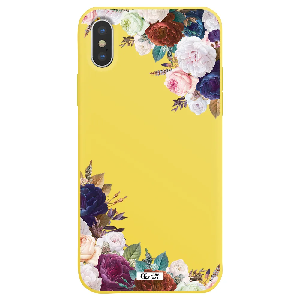 a corner of flowers with leaves Apple iPhone XS Silicone canary yellow Case