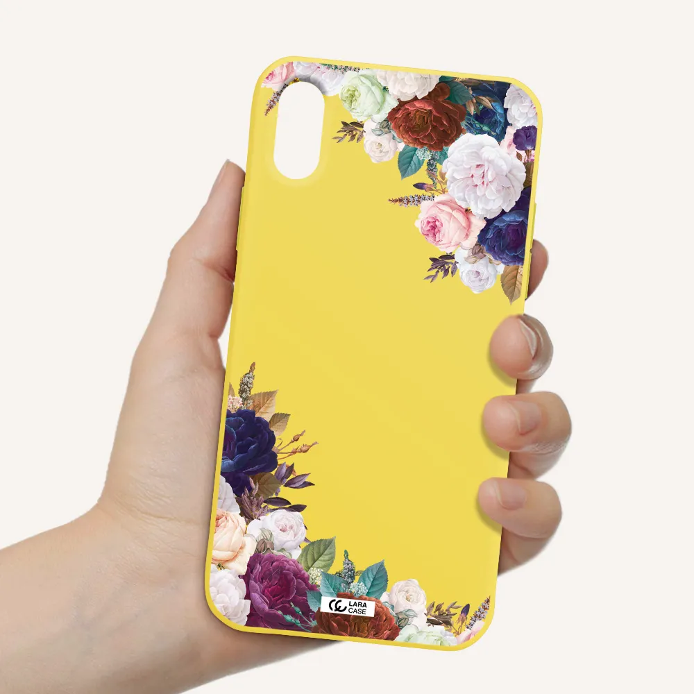 a corner of flowers with leaves Apple iPhone XS Silicone canary yellow Case