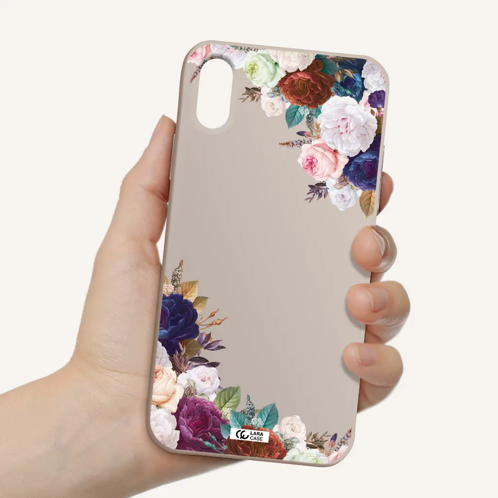 a corner of flowers with leaves Apple iPhone XS Silicone Stone Case
