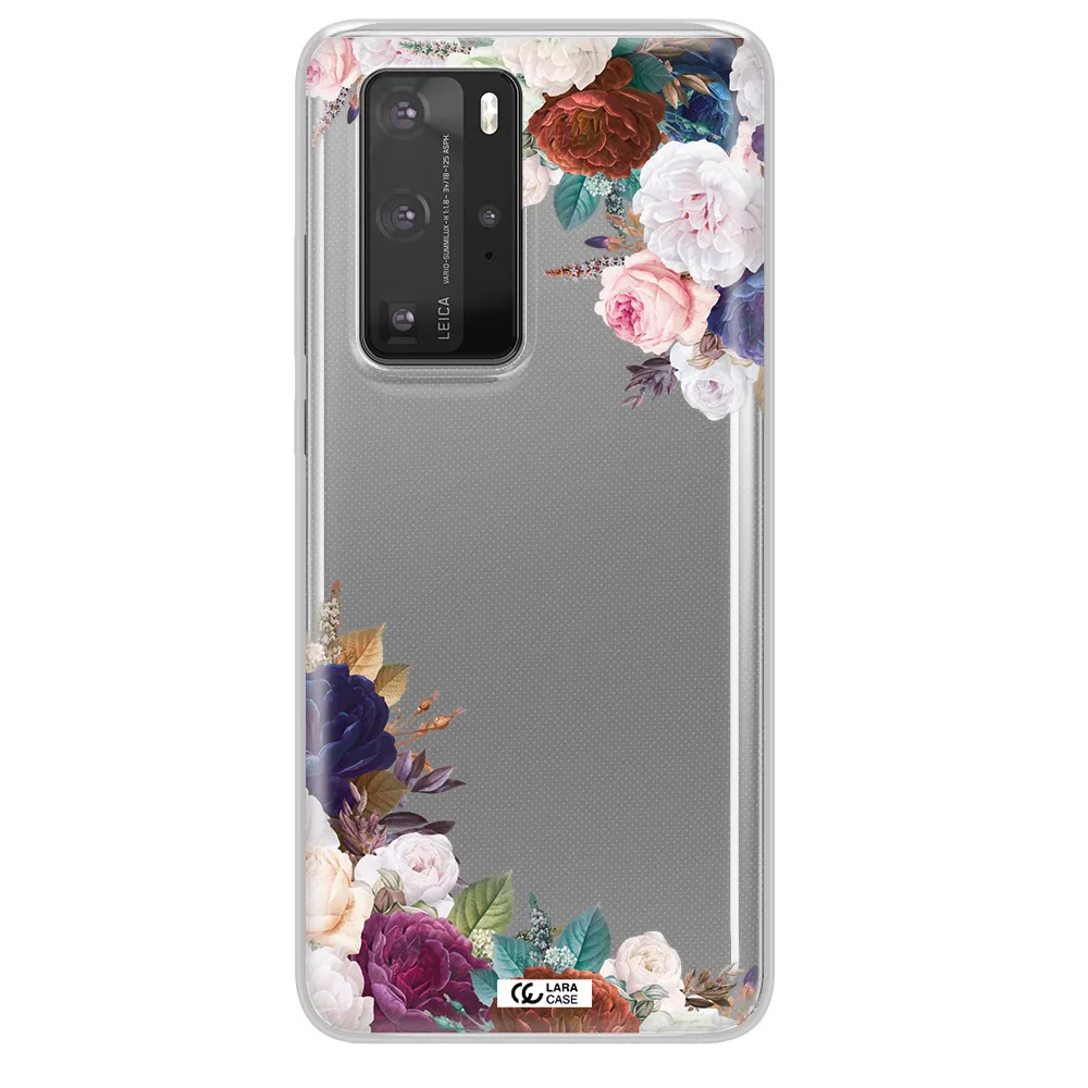a corner of flowers with leaves Huawei P40 Pro Clear TPU Case