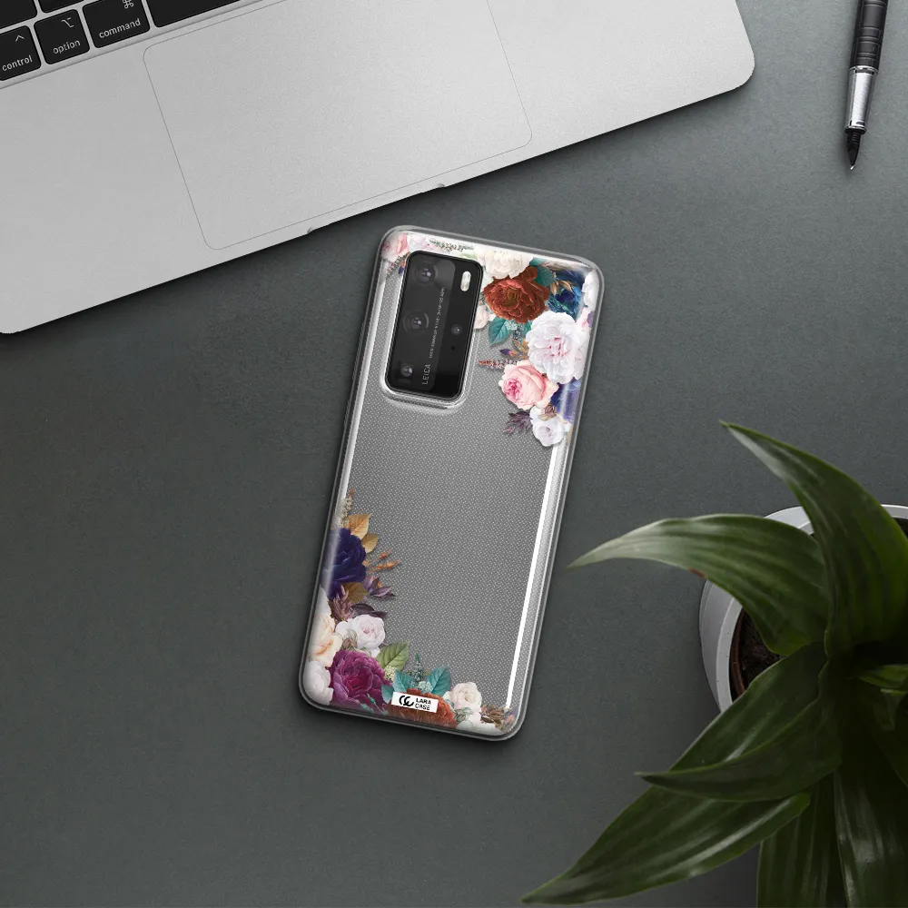 a corner of flowers with leaves Huawei P40 Pro Clear TPU Case