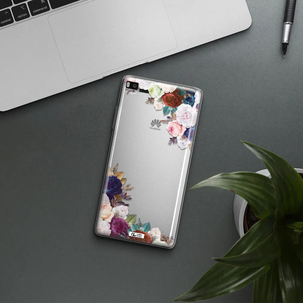 a corner of flowers with leaves Huawei P8 Clear TPU Case