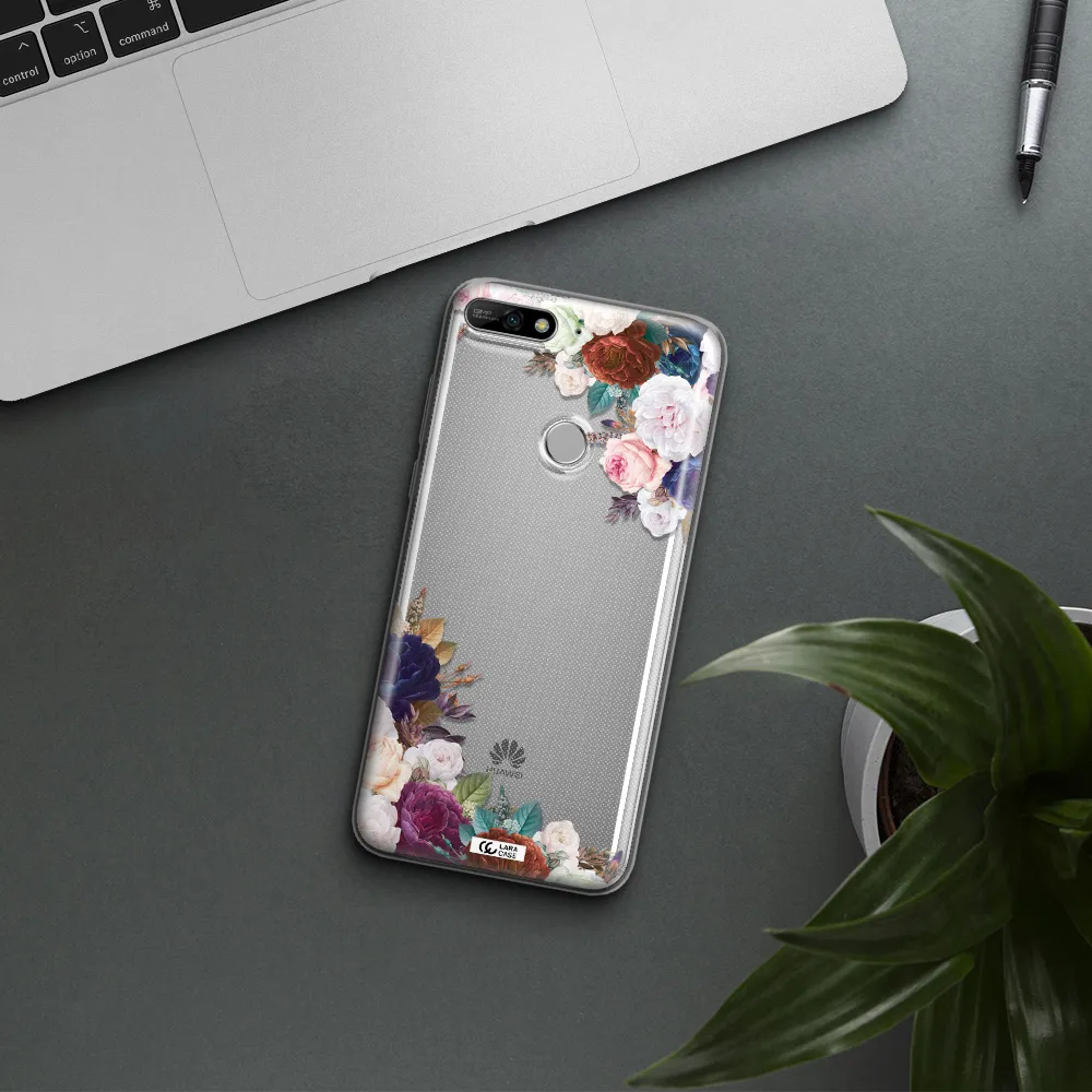 a corner of flowers with leaves Huawei Y7 2018 Clear TPU Case