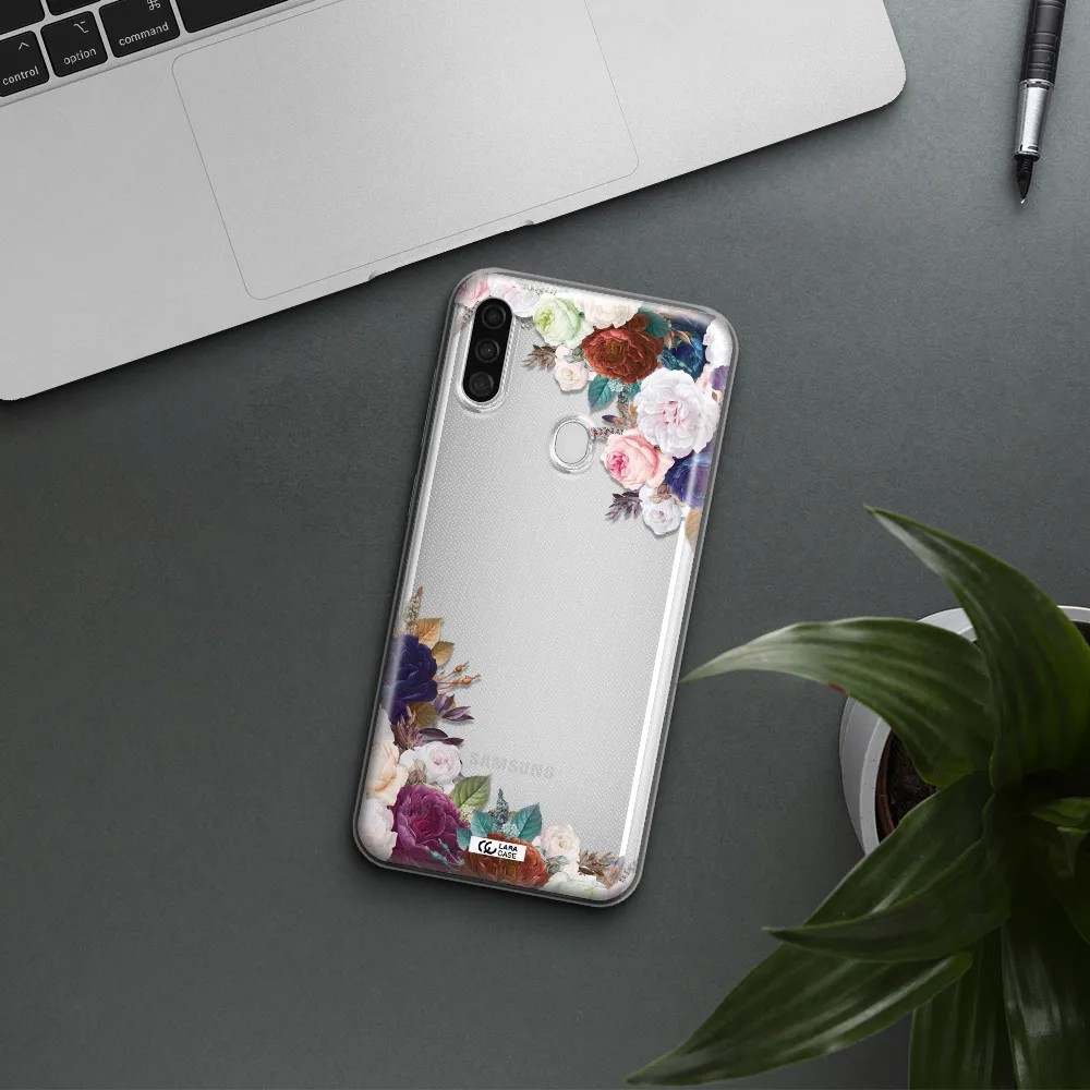 a corner of flowers with leaves Samsung A11 Clear TPU Case