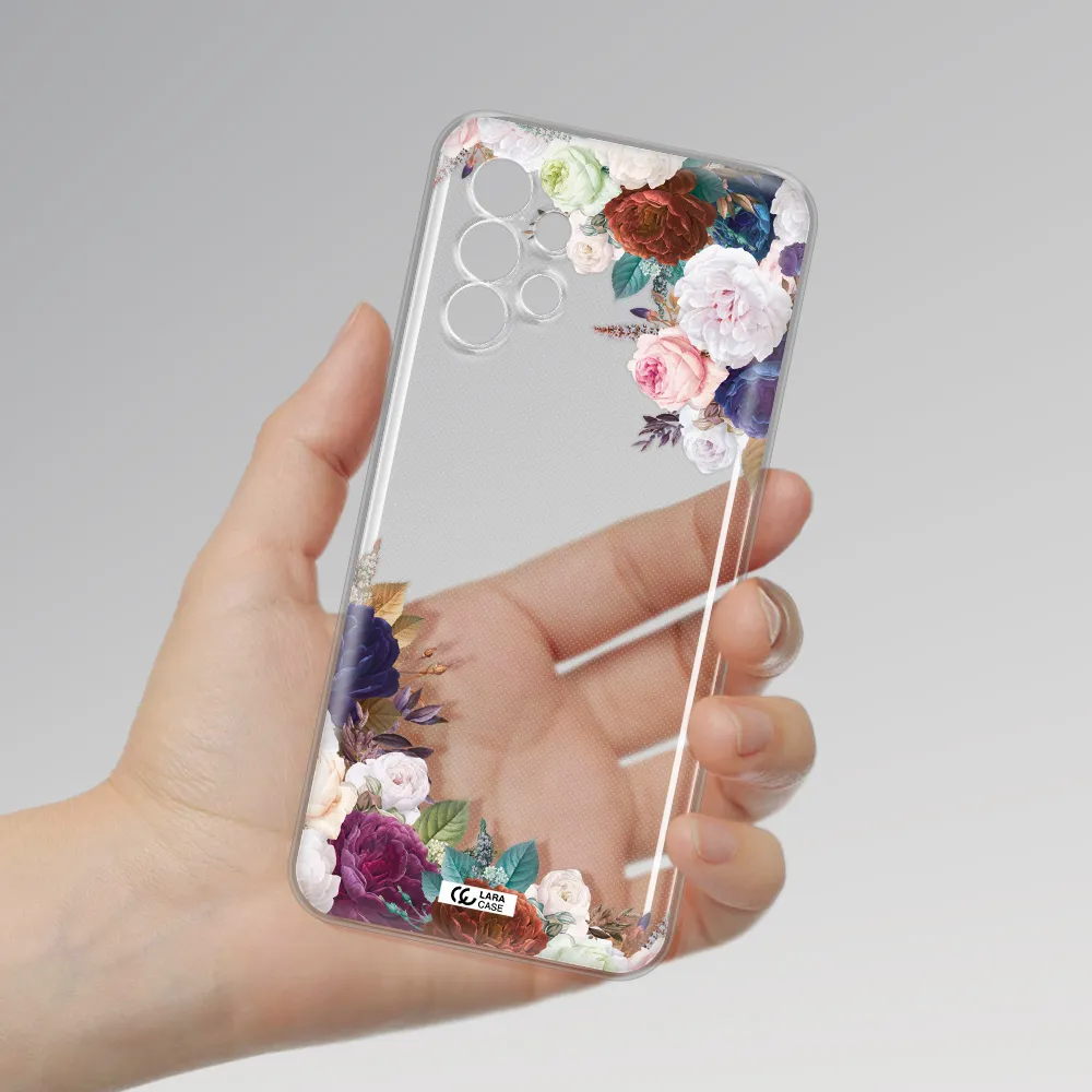 a corner of flowers with leaves Samsung A13 4g Clear TPU Case