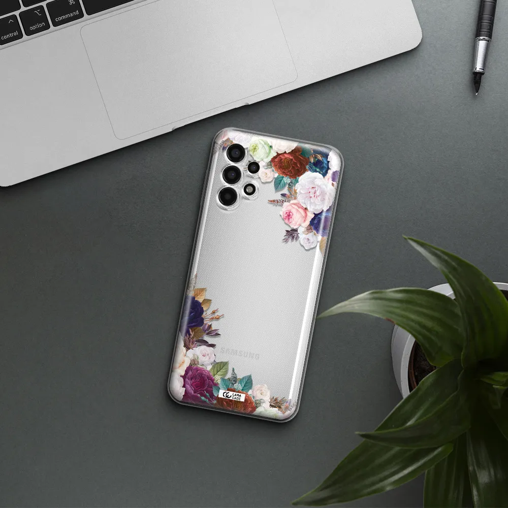 a corner of flowers with leaves Samsung A13 4g Clear TPU Case