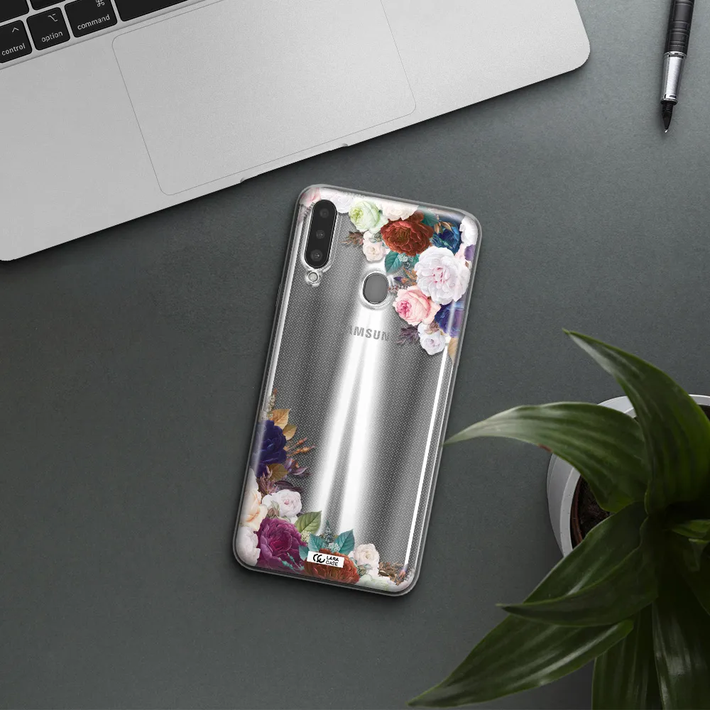 a corner of flowers with leaves Samsung A20S Clear TPU Case