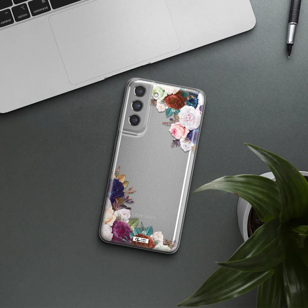 a corner of flowers with leaves Samsung A21 Fe Clear TPU Case