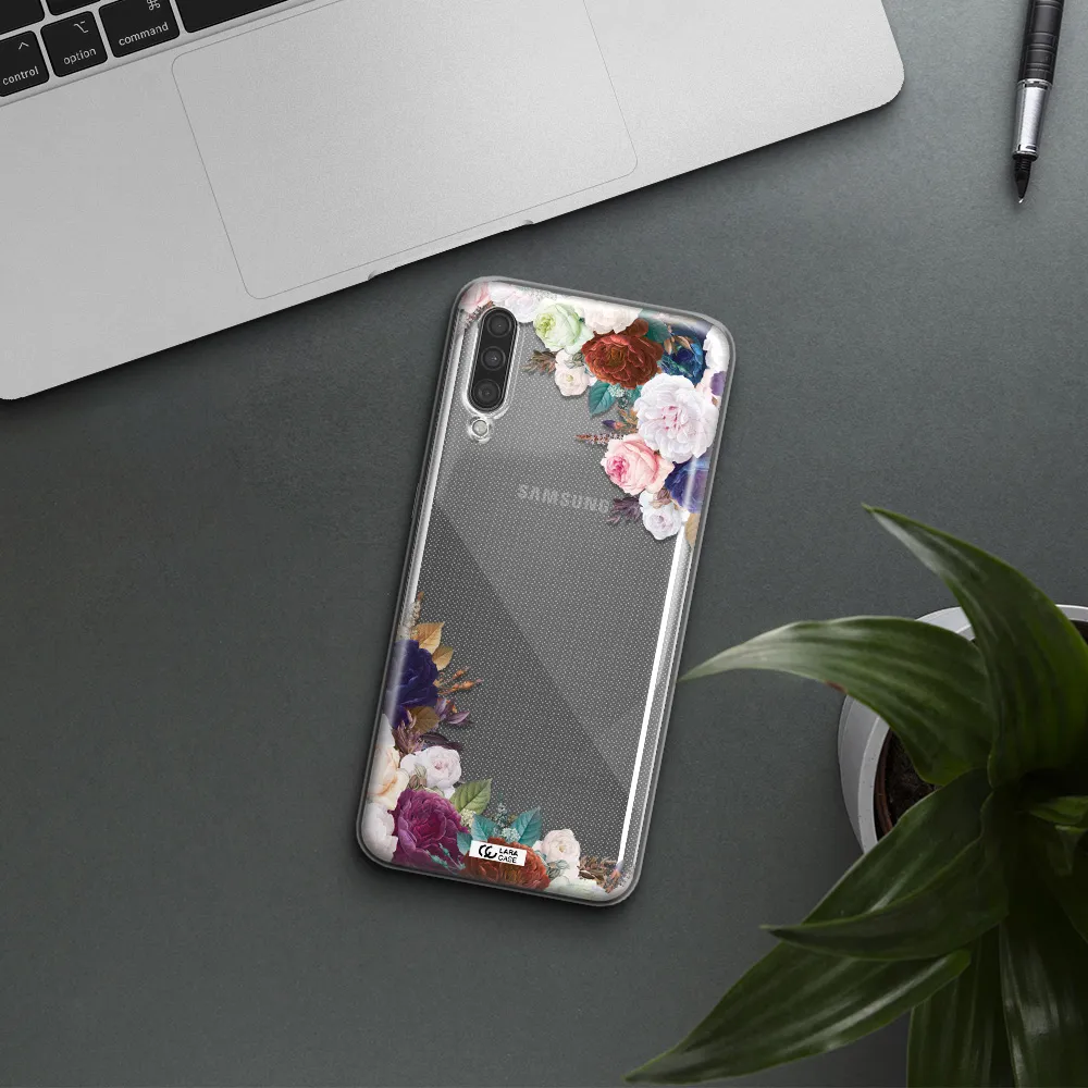 a corner of flowers with leaves Samsung A30S Clear TPU Case
