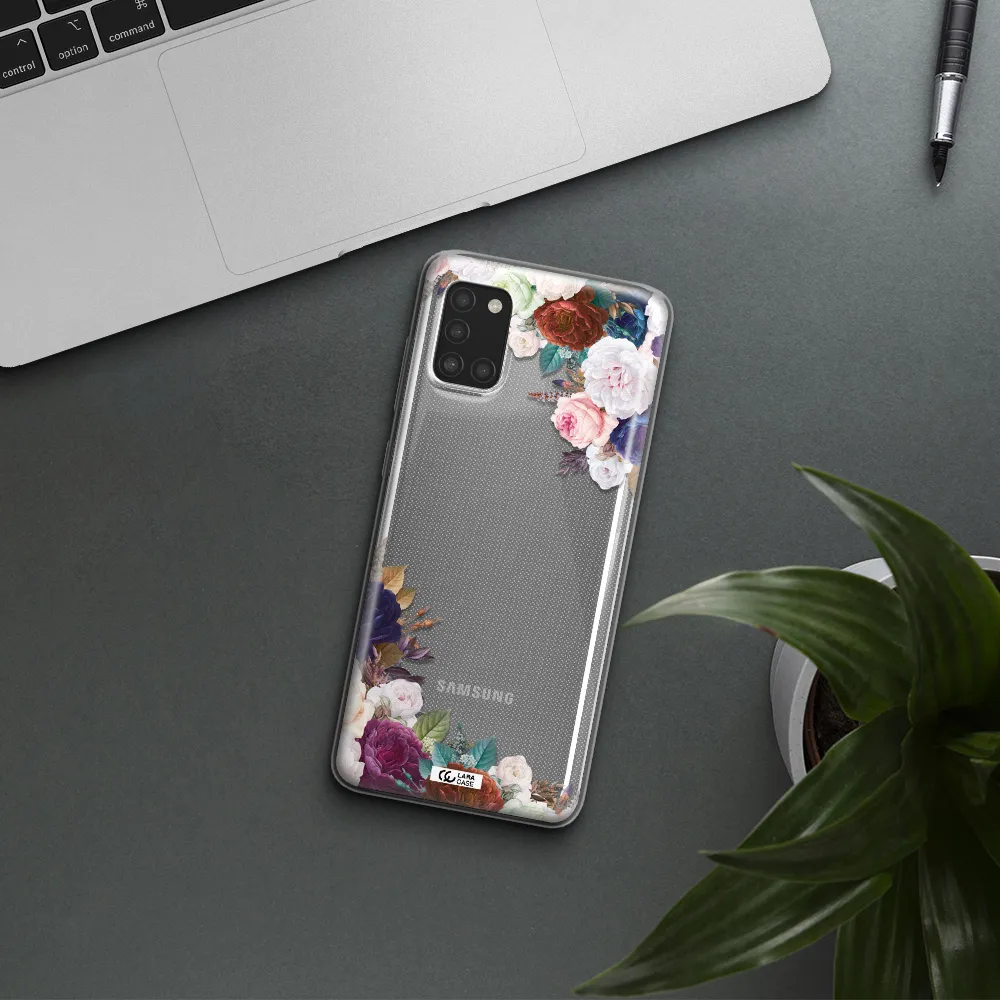a corner of flowers with leaves Samsung A31 Clear TPU Case