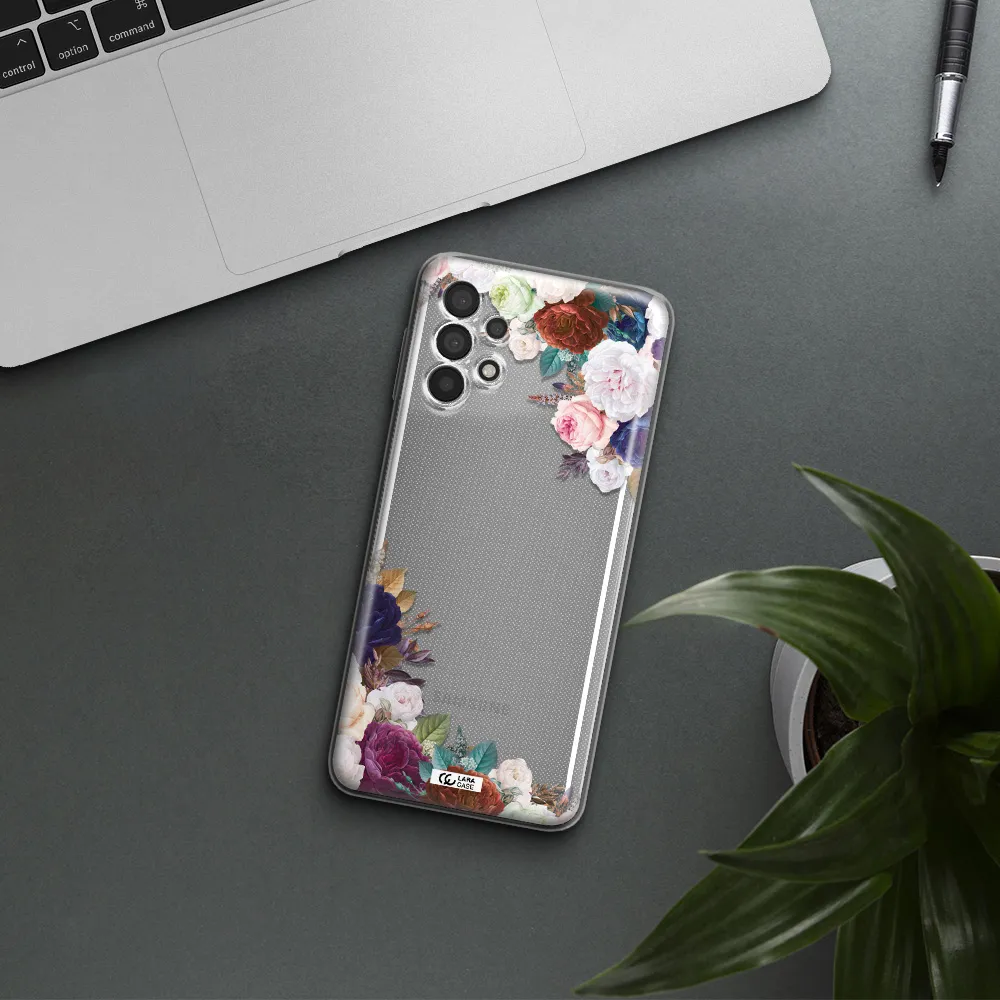 a corner of flowers with leaves Samsung A32 Clear TPU Case