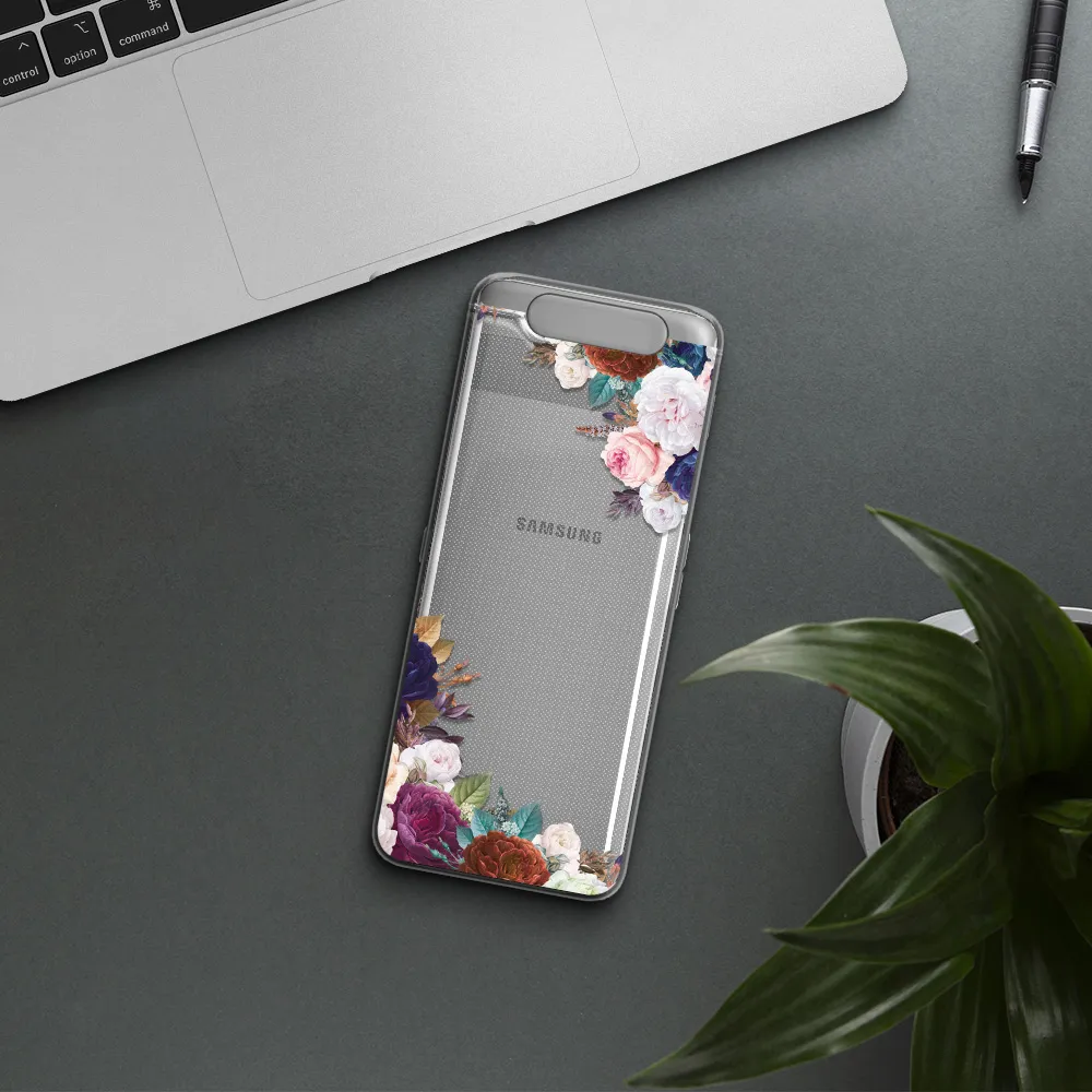a corner of flowers with leaves Samsung A80 Clear TPU Case