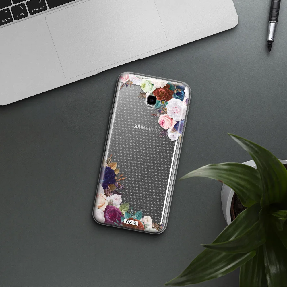 a corner of flowers with leaves Samsung J4 Plus Clear TPU Case