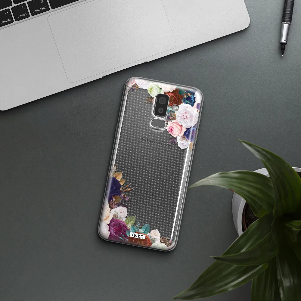 a corner of flowers with leaves Samsung J8 Clear TPU Case