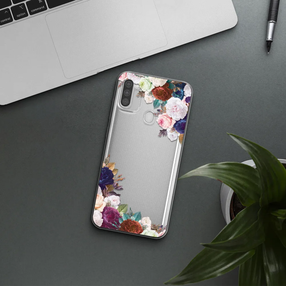 a corner of flowers with leaves Samsung M11 Clear TPU Case