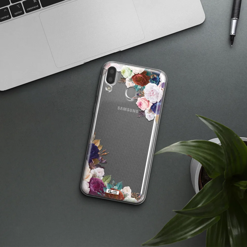 a corner of flowers with leaves Samsung M20 Clear TPU Case