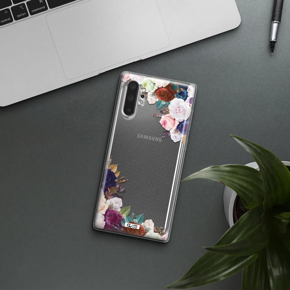 a corner of flowers with leaves Samsung Note 10 Plus Clear TPU Case