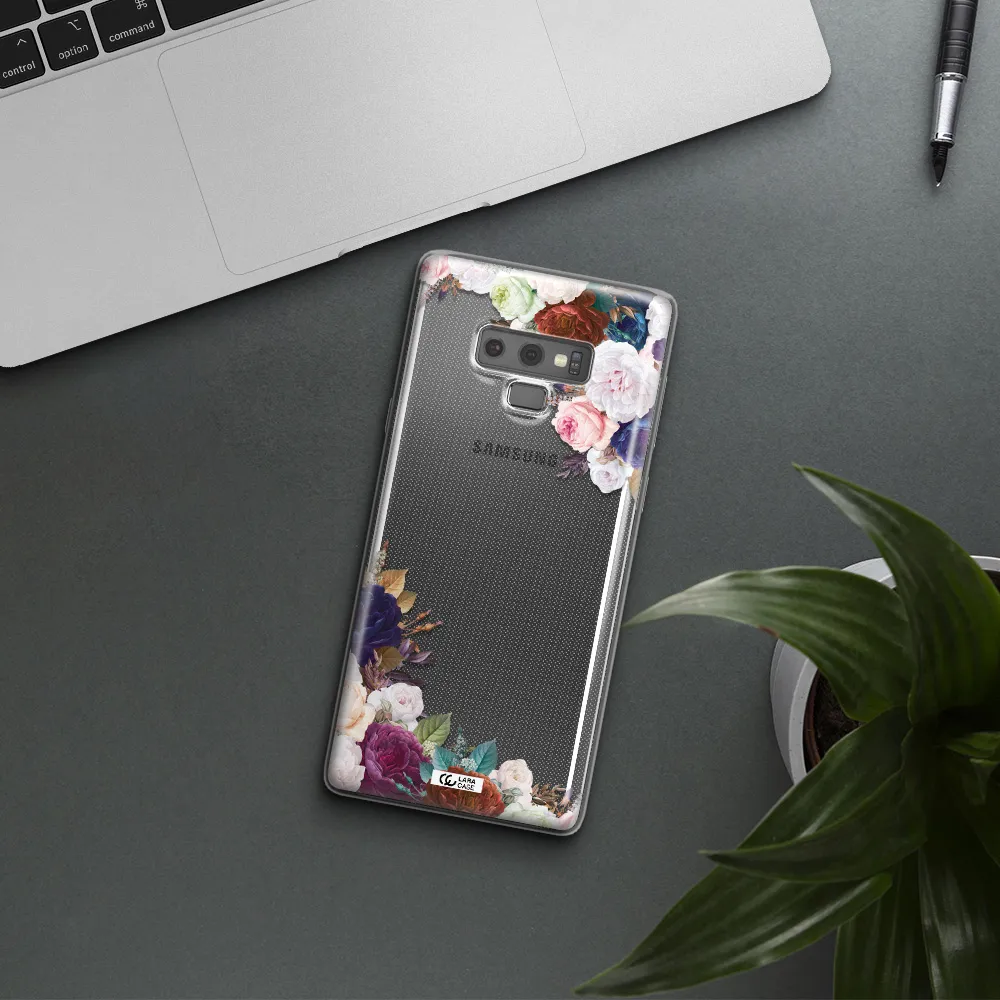 a corner of flowers with leaves Samsung Note 9 Clear TPU Case