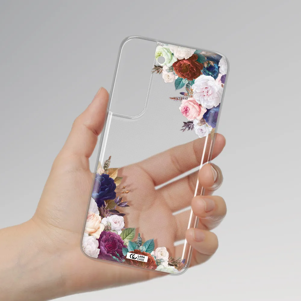 a corner of flowers with leaves Samsung S 22 Plus Clear TPU Case