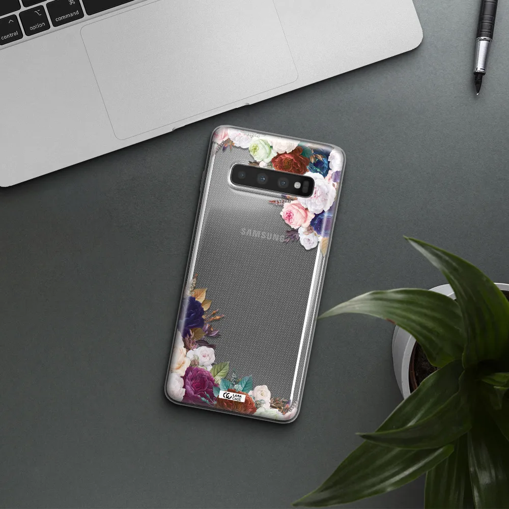 a corner of flowers with leaves Samsung S10 Plus Clear TPU Case