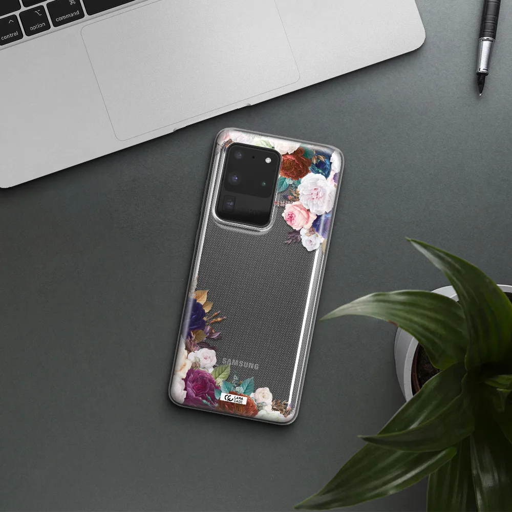 a corner of flowers with leaves Samsung S20 Ultra Clear TPU Case