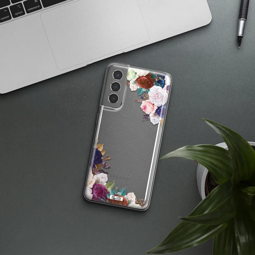 a corner of flowers with leaves Samsung S21 Clear TPU Case