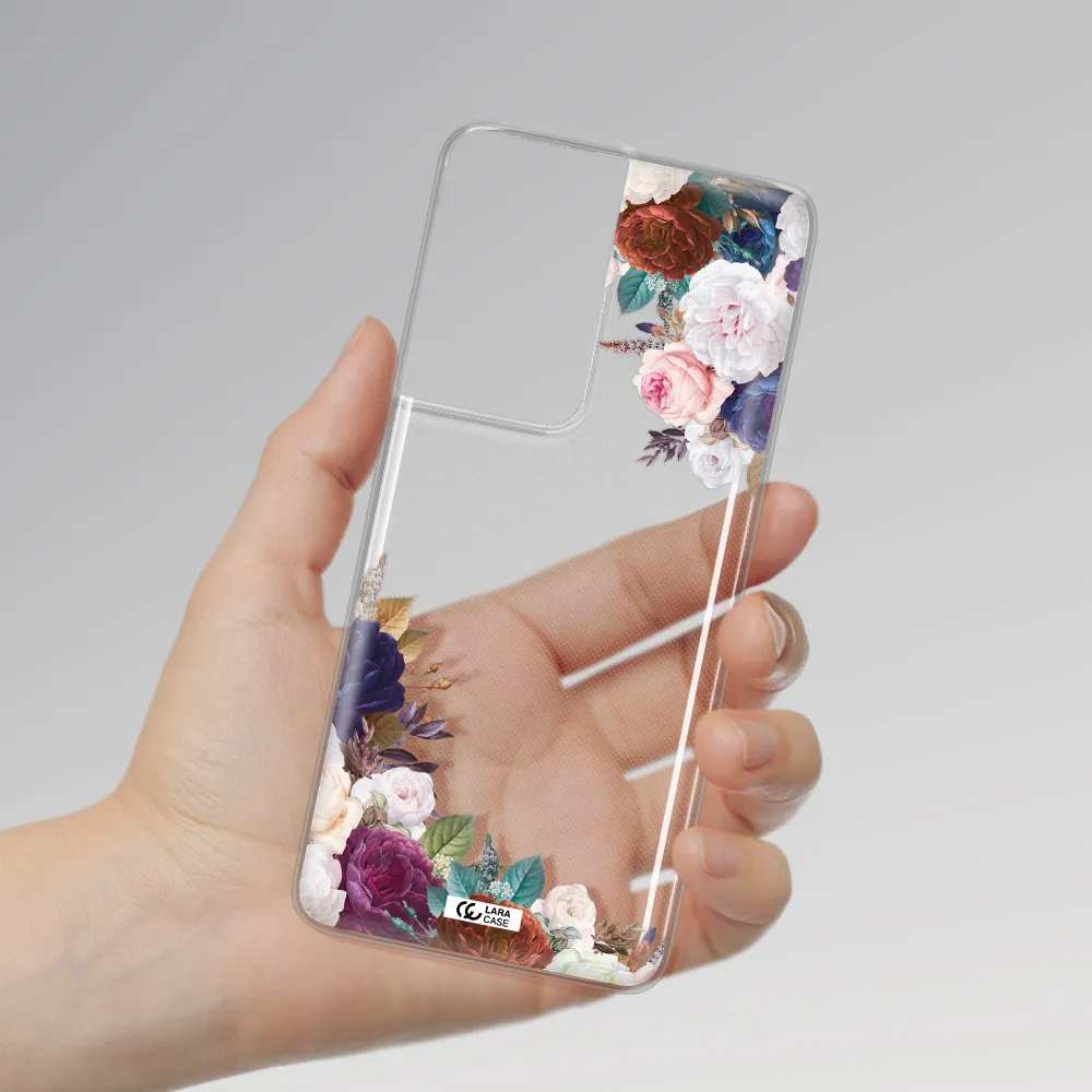 a corner of flowers with leaves Samsung S21 Ultra Clear TPU Case