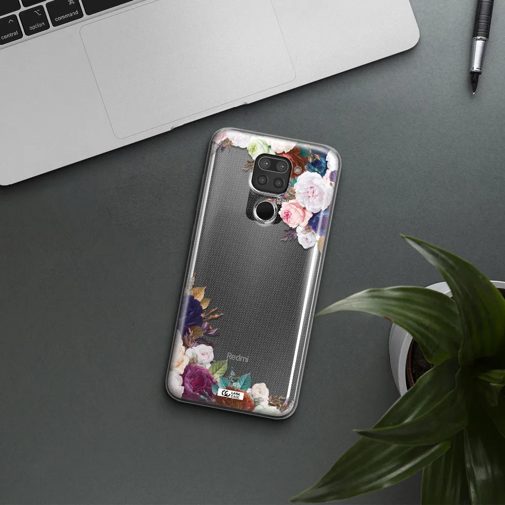 a corner of flowers with leaves Xiaomi Redmi Note 9 Clear TPU Case