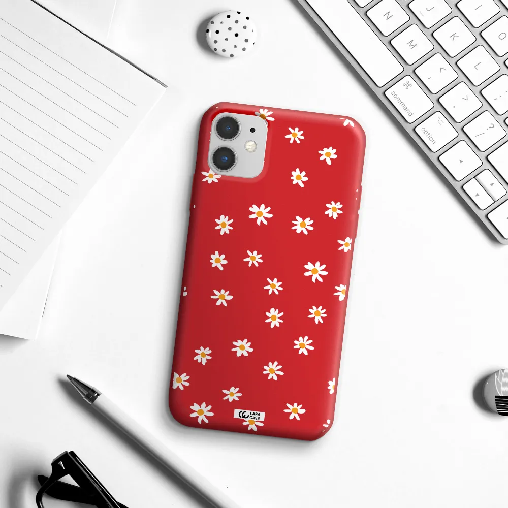 a white background with orange dots Apple iPhone 11 Silicone Imperial Red Case
