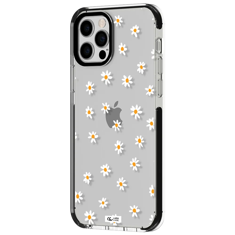 a white background with orange dots Apple iPhone 12 pro impact black border Case
