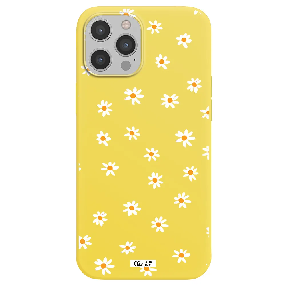 a white background with orange dots Apple iPhone 12 pro max Silicone canary yellow Case