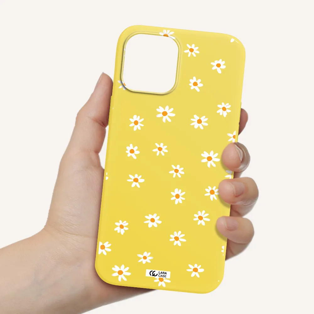 a white background with orange dots Apple iPhone 12 pro max Silicone canary yellow Case