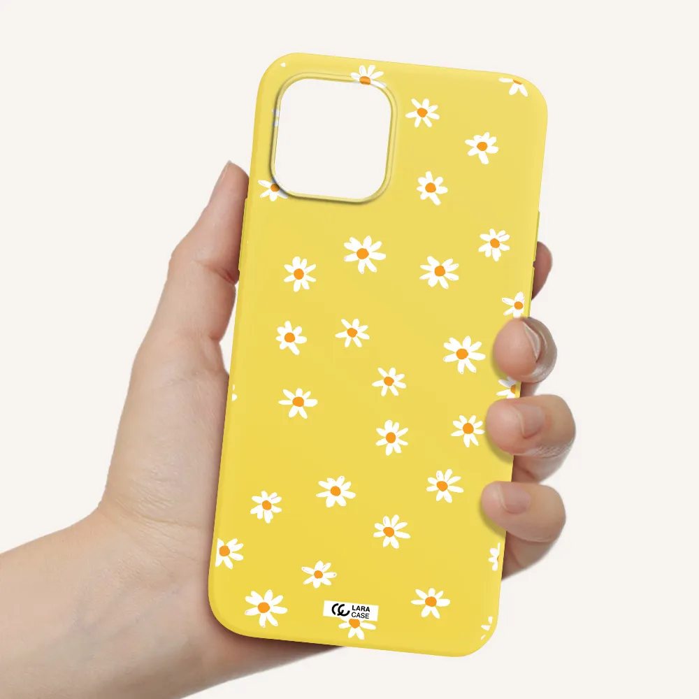 a white background with orange dots Apple iPhone 12 Silicone canary yellow Case