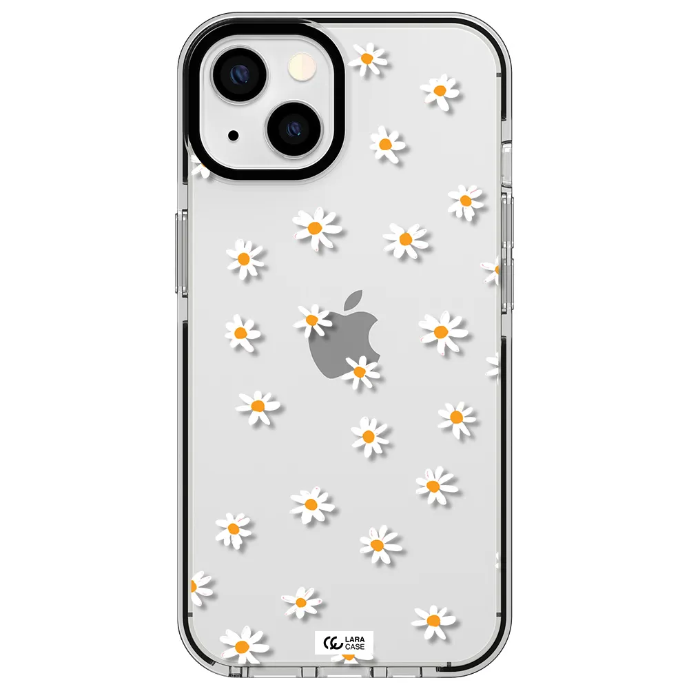 a white background with orange dots Apple iPhone 13 impact black border Case