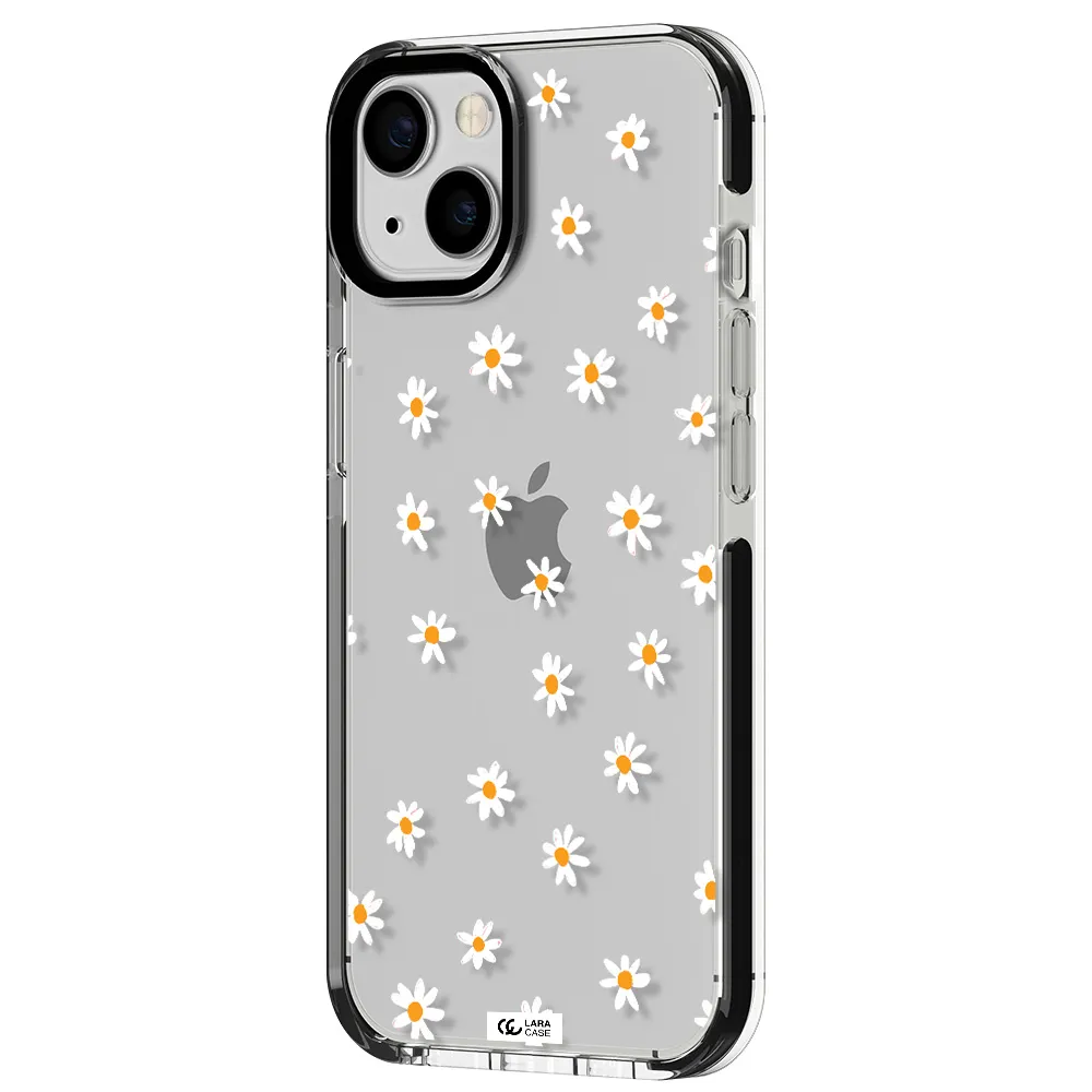 a white background with orange dots Apple iPhone 13 impact black border Case