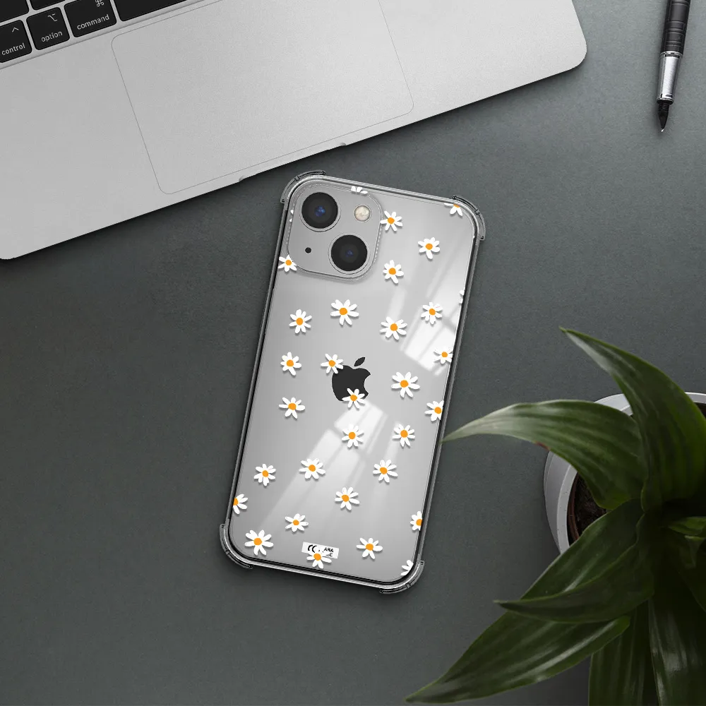 a white background with orange dots Apple iPhone 13 mini Clear PC Case
