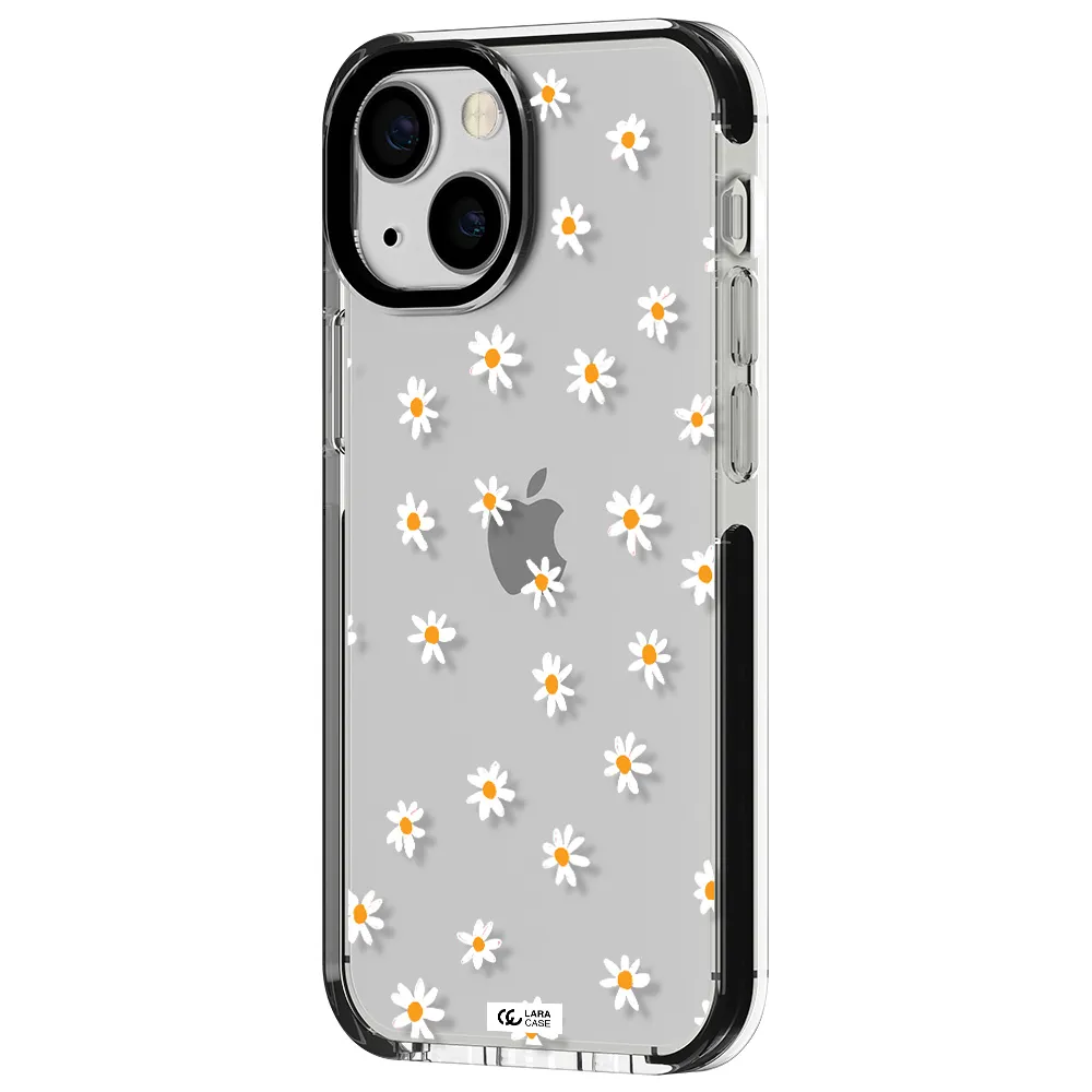 a white background with orange dots Apple iPhone 13 mini impact black border Case