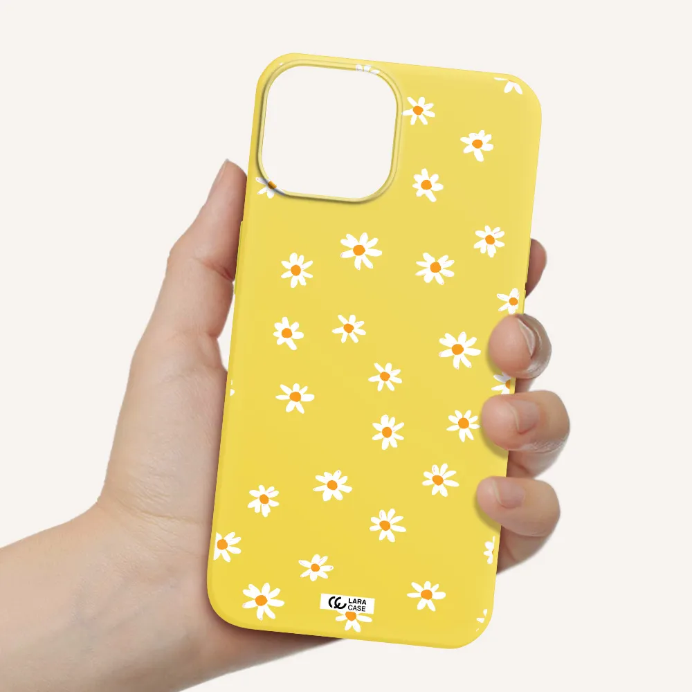 a white background with orange dots Apple iPhone 13 mini Silicone canary yellow Case