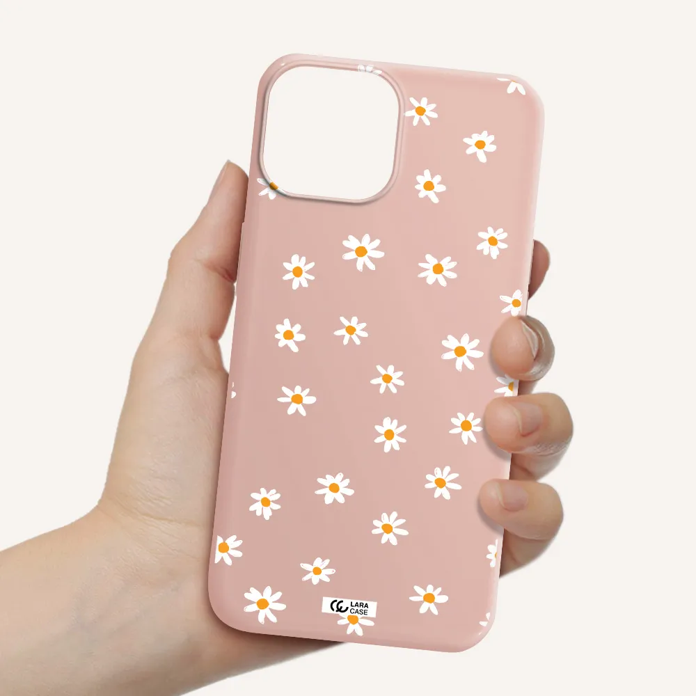 a white background with orange dots Apple iPhone 13 mini Silicone pastel pink Case