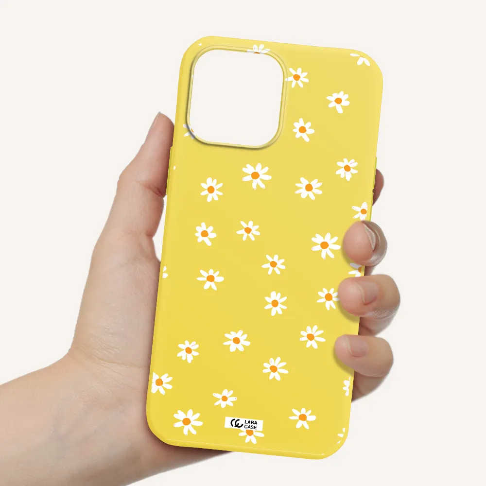 a white background with orange dots Apple iPhone 13 Pro Silicone canary yellow Case