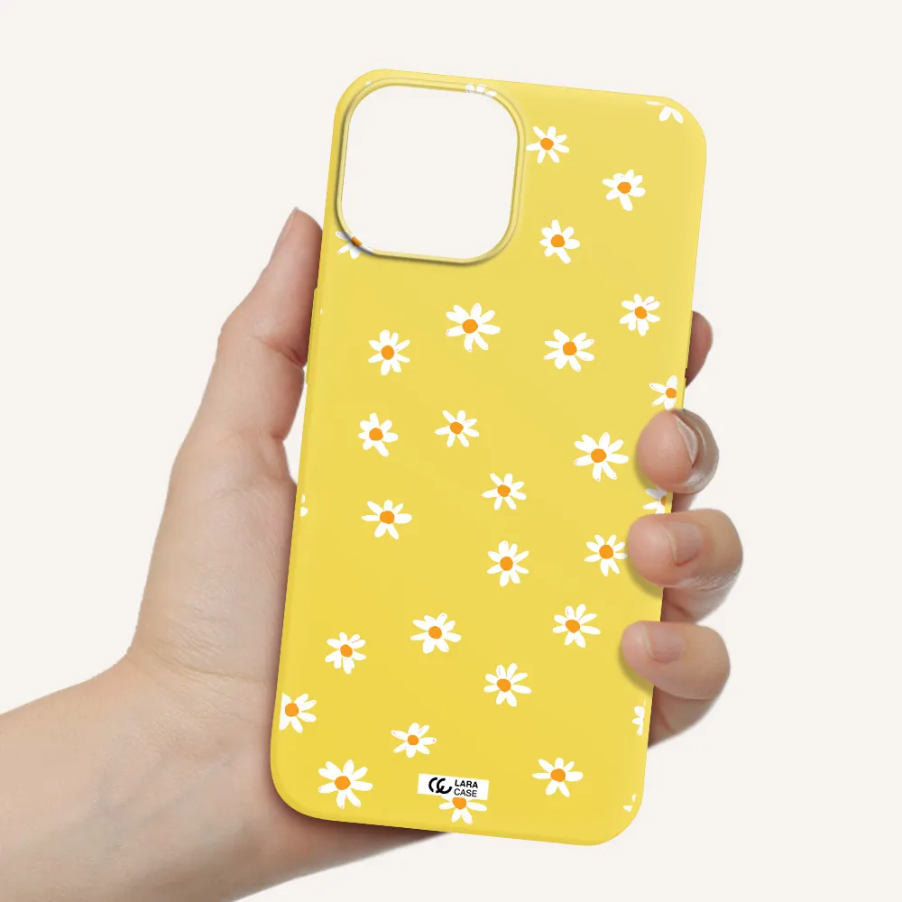 a white background with orange dots Apple iPhone 13 Silicone canary yellow Case