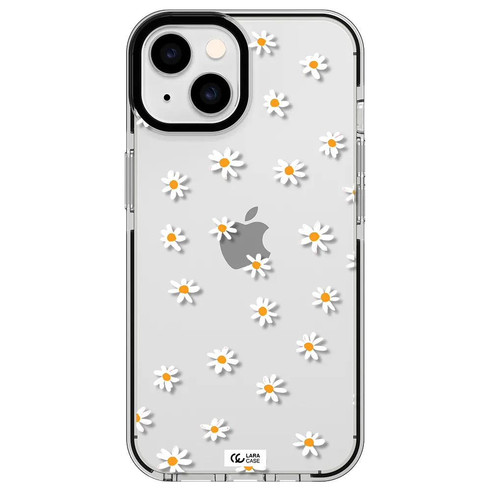 a white background with orange dots Apple iPhone 14 impact black border Case
