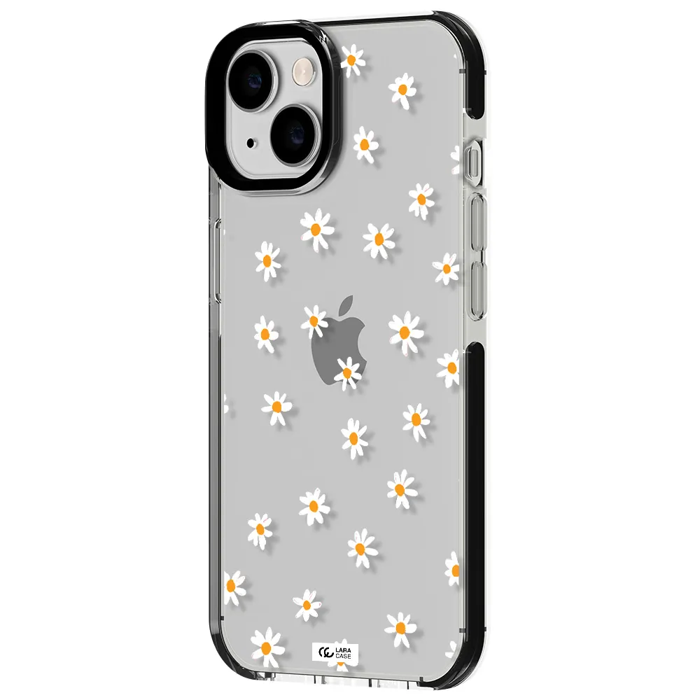 a white background with orange dots Apple iPhone 14 impact black border Case