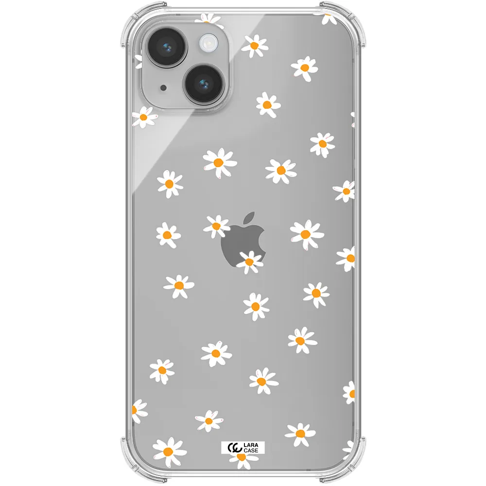 a white background with orange dots Apple iPhone 14 plus Clear PC Case