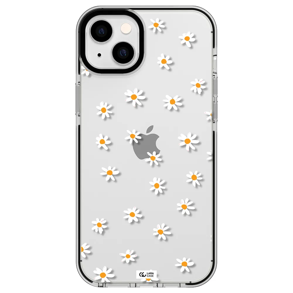 a white background with orange dots Apple iPhone 14 plus impact black border Case