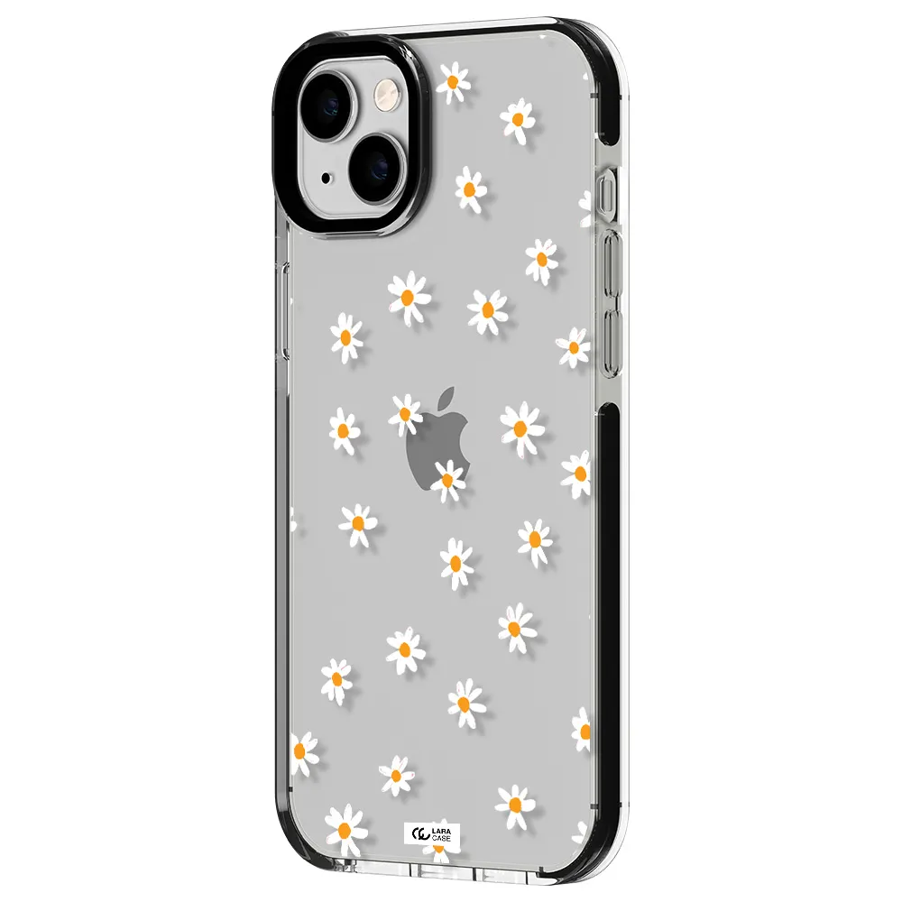 a white background with orange dots Apple iPhone 14 plus impact black border Case