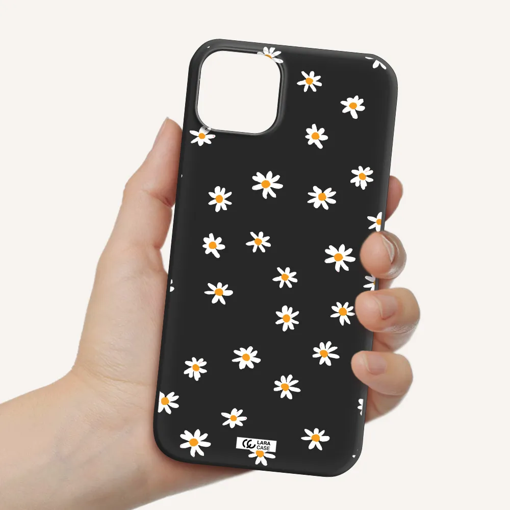a white background with orange dots Apple iPhone 14 plus Silicone black Case