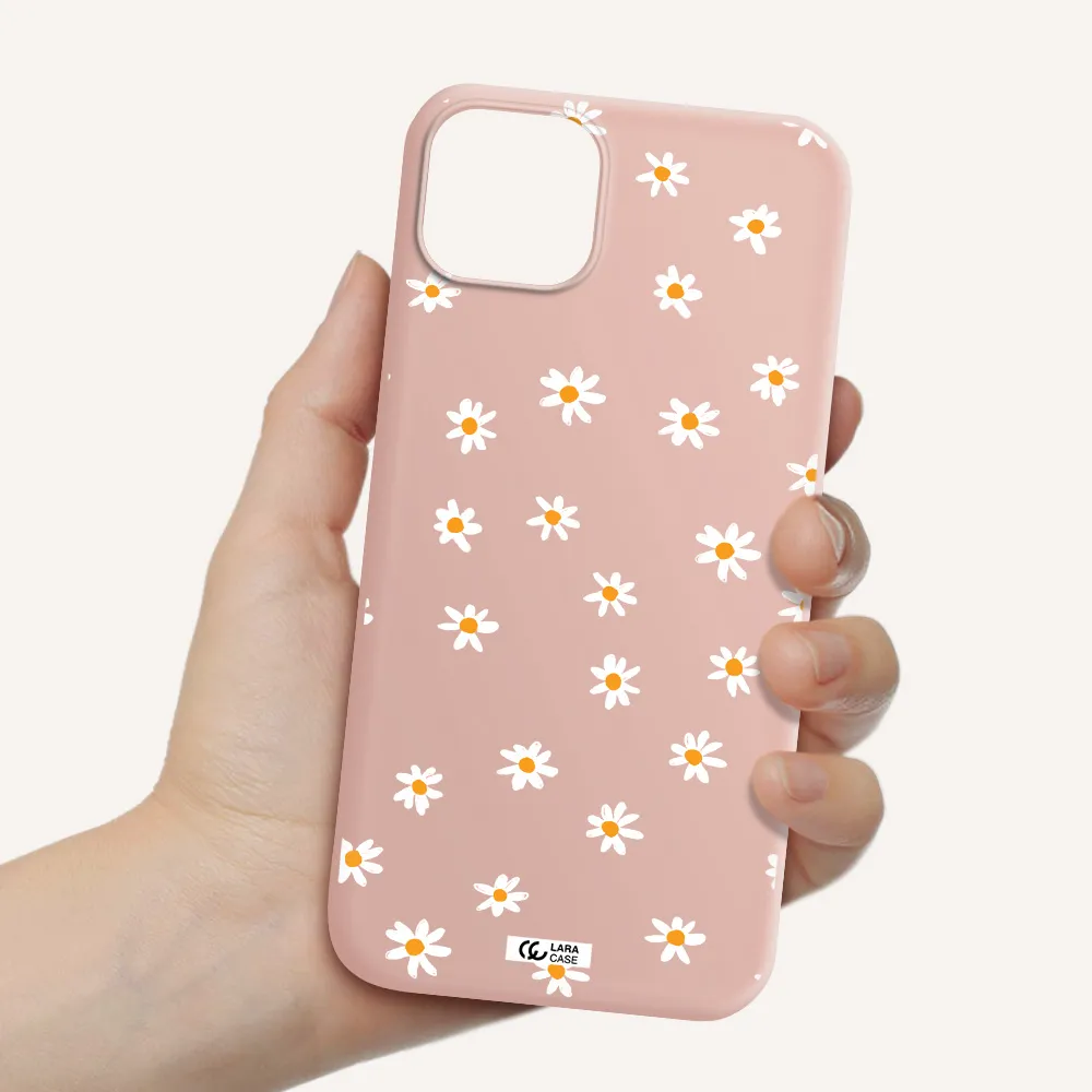 a white background with orange dots Apple iPhone 14 plus Silicone pastel pink Case